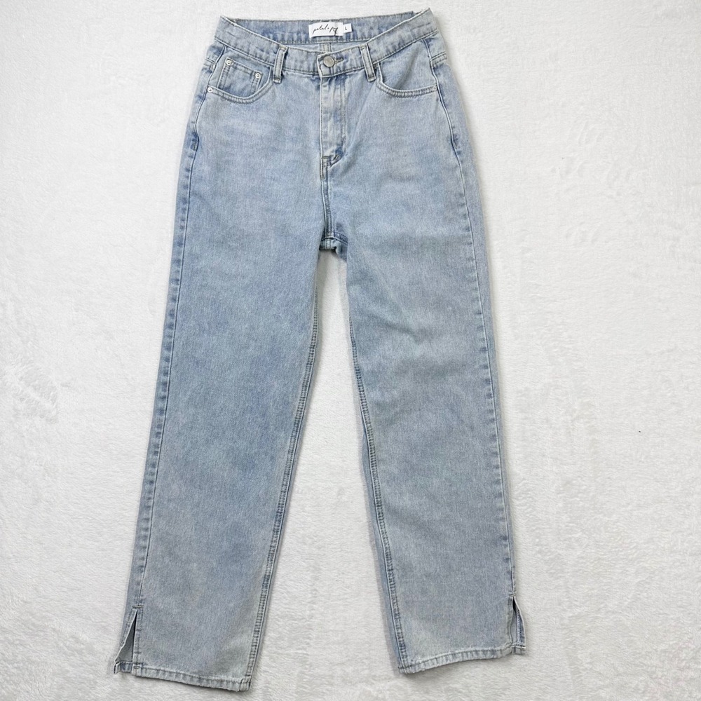 Petal + Pup Womens Jeans Large‎ 26 Waist Light Wash High Rise Straight Slit Hem